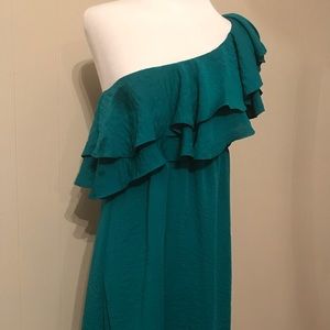 Rebecca Taylor One-Shoulder Ruffled Green Dress